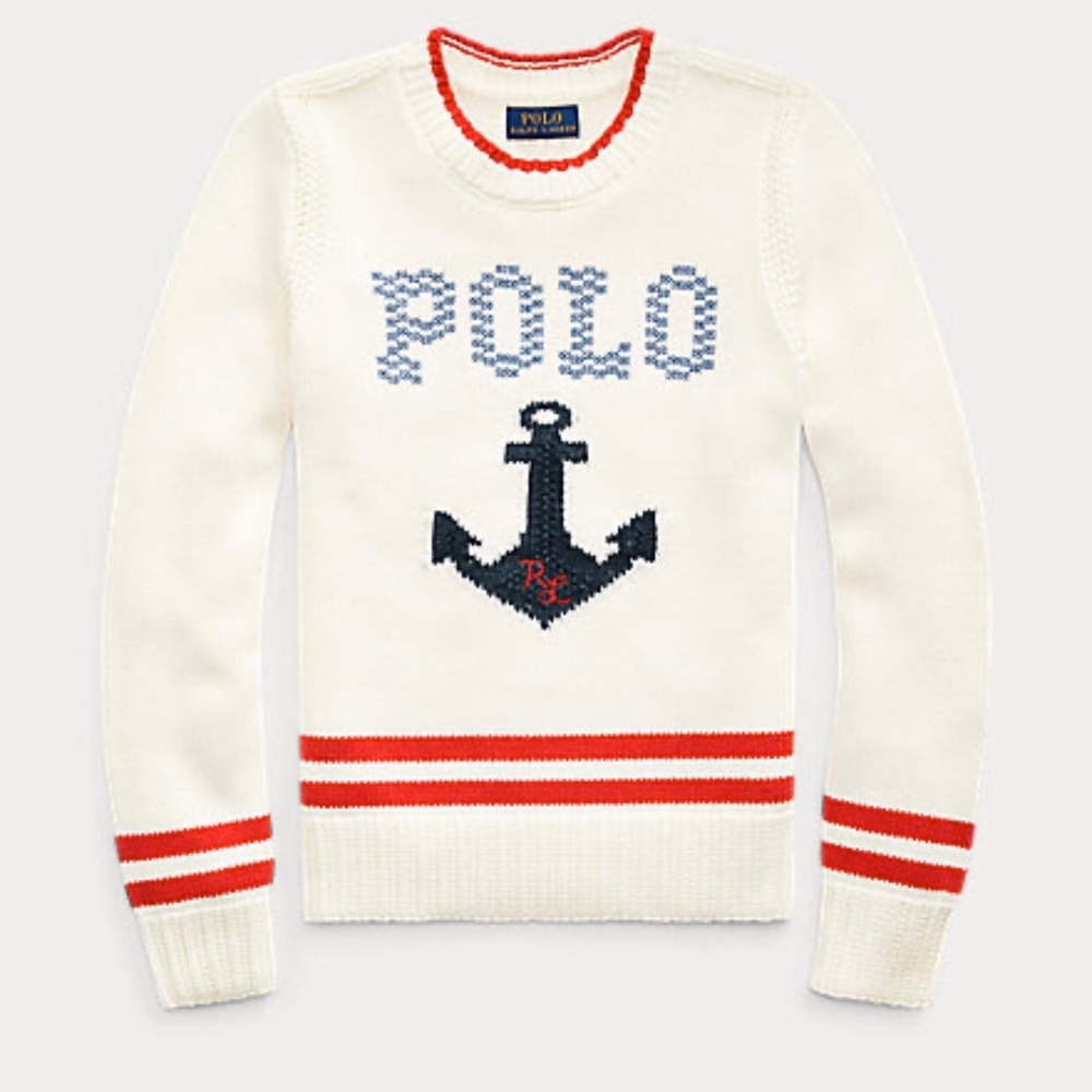 Girls Polo by Ralph Lauren Anchor Knit Sweater with Red and Blue Accents